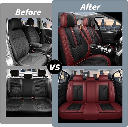 Arazi Car Seat Covers Full Set for Toyota Corolla 2002-2026, Nappa Leather Full Coverage Seat Cover Wear Resistant and Waterproof Seat Protector (5 Seats Full Set, Black Red) in Saudi Arabia