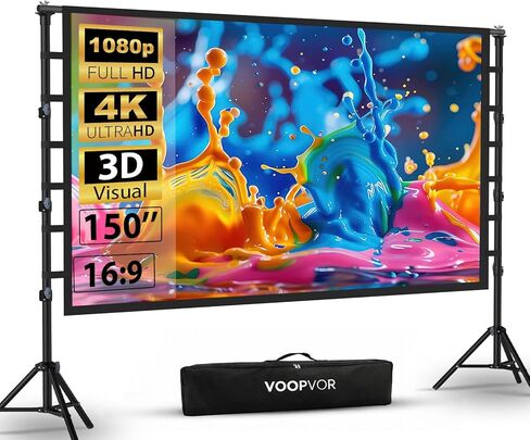 Outdoor Projector Screen with Stand 180 Inch: VOOPVOR Portable Projection Screen and Stand, Indoor Rear Front Movie Screen 16:9 4K HD, with Carry Bag,Support Height Adjustable for Home Theater Camping in Kuwait