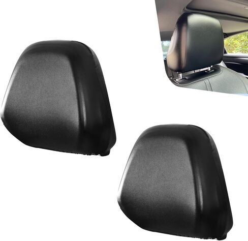 2PCS Car Headrest Covers, Waterproof Leather Scratch-resistant Reusable Elastic Seat Headrest Dust Cover, Mark-free Vehicle Seat Protective Decoration, Universal for Most Vehicles (Black #M) in Saudi Arabia