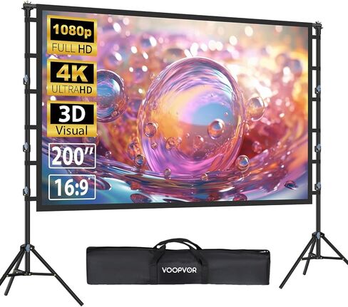 Outdoor Projector Screen with Stand 180 Inch: VOOPVOR Portable Projection Screen and Stand, Indoor Rear Front Movie Screen 16:9 4K HD, with Carry Bag,Support Height Adjustable for Home Theater Camping in Kuwait