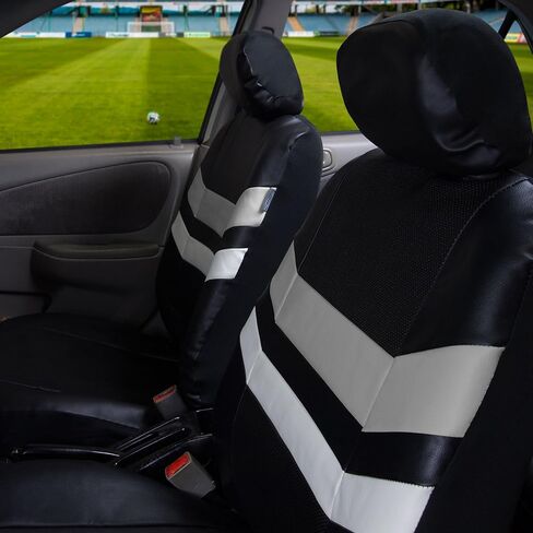 FH Group PU006115 Varsity Spirit PU Leather Seat Covers (Gray) Full Set with Gift - Universal Fit for Cars Trucks and SUVs in Kuwait
