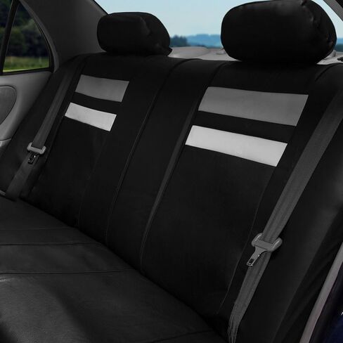 FH Group PU006115 Varsity Spirit PU Leather Seat Covers (Gray) Full Set with Gift - Universal Fit for Cars Trucks and SUVs in Kuwait