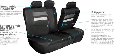 FH Group PU006115 Varsity Spirit PU Leather Seat Covers (Gray) Full Set with Gift - Universal Fit for Cars Trucks and SUVs in Kuwait