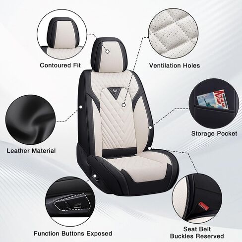 مناسب لأغطية مقاعد Hyundai Tucson 2005-2026، جلد نابا، حماية كاملة 360 درجة، بطانة سميكة وإسفنج الذاكرة، غطاء مقعد السيارة مقاوم للماء والبقع (مقعدان قياسيان، أبيض كريمي) in Kuwait
