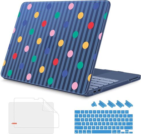 حافظة مطبوعة من Mektron لجهاز MacBook Neo مقاس 13 بوصة إصدار 2026 موديل A3404، وغطاء صلب واقٍ للكمبيوتر المحمول بشريحة A18 Pro مع شاشة عرض شبكية سائلة مقاس 13 بوصة (قطريًا)، وشريط أزرق منقط ملون in Kuwait