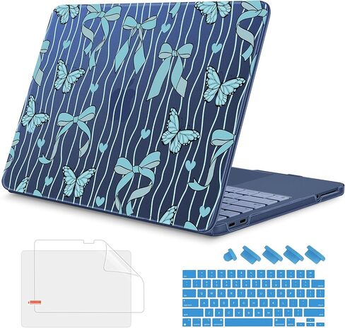 حافظة مطبوعة من Mektron لجهاز MacBook Neo مقاس 13 بوصة إصدار 2026 موديل A3404، وغطاء صلب واقٍ للكمبيوتر المحمول بشريحة A18 Pro مع شاشة عرض شبكية سائلة مقاس 13 بوصة (قطريًا)، وشريط أزرق منقط ملون in Kuwait