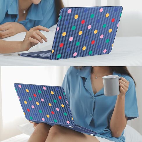 حافظة مطبوعة من Mektron لجهاز MacBook Neo مقاس 13 بوصة إصدار 2026 موديل A3404، وغطاء صلب واقٍ للكمبيوتر المحمول بشريحة A18 Pro مع شاشة عرض شبكية سائلة مقاس 13 بوصة (قطريًا)، وشريط أزرق منقط ملون in Kuwait