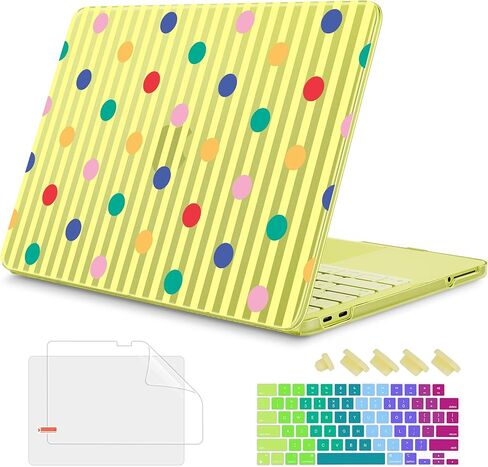 حافظة مطبوعة من Mektron لجهاز MacBook Neo مقاس 13 بوصة إصدار 2026 موديل A3404، وغطاء صلب واقٍ للكمبيوتر المحمول بشريحة A18 Pro مع شاشة عرض شبكية سائلة مقاس 13 بوصة (قطريًا)، وشريط أزرق منقط ملون in Kuwait