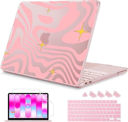 حافظة مطبوعة من Mektron لجهاز MacBook Neo مقاس 13 بوصة إصدار 2026 موديل A3404، وغطاء صلب واقٍ للكمبيوتر المحمول بشريحة A18 Pro مع شاشة عرض شبكية سائلة مقاس 13 بوصة (قطريًا)، وشريط أزرق منقط ملون in Kuwait