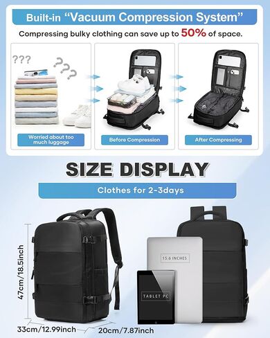 VGCUB Vacuum Backpack Travel with Pump Vacpack System Storage Compression Carry on Laptop Work Business Waterproof College Bags Daypack Casual Backpacks for Men Women Black in Kuwait
