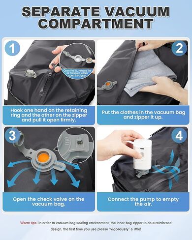 VGCUB Vacuum Backpack Travel with Pump Vacpack System Storage Compression Carry on Laptop Work Business Waterproof College Bags Daypack Casual Backpacks for Men Women Black in Kuwait