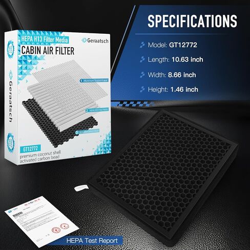 HEPA Cabin Air Filter with Activated Carbon Bean, Tested 99.95% Filtration, Zero deformation, CF12772 for Ford Bronco/Escape/Explorer/Maverick/Ranger; Lincoln Aviator/Corsair/Nautilus in Saudi Arabia