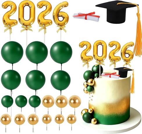 BEISHIDA Graduation Cake Toppers - 2026 Graduation Cupcake Congrats Grad Cake Decorations with Cap Diploma Balls for 2026 High School College Party Supplies（Black Silver） in Kuwait