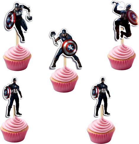 Captin Amrica Cupcake Topper Decoration (24 Pcs) – Superhero Theme Birthday Party Supplies – Perfect Cupcake Picks for Captin Amrica Theme Party, Celebration, Baby Shower, and Cake Decorations in Kuwait