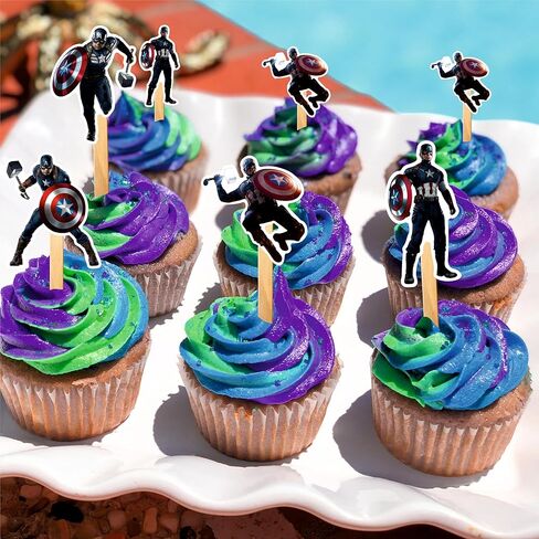 Captin Amrica Cupcake Topper Decoration (24 Pcs) – Superhero Theme Birthday Party Supplies – Perfect Cupcake Picks for Captin Amrica Theme Party, Celebration, Baby Shower, and Cake Decorations in Kuwait
