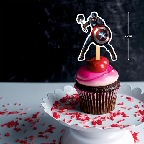 Captin Amrica Cupcake Topper Decoration (24 Pcs) – Superhero Theme Birthday Party Supplies – Perfect Cupcake Picks for Captin Amrica Theme Party, Celebration, Baby Shower, and Cake Decorations in Kuwait