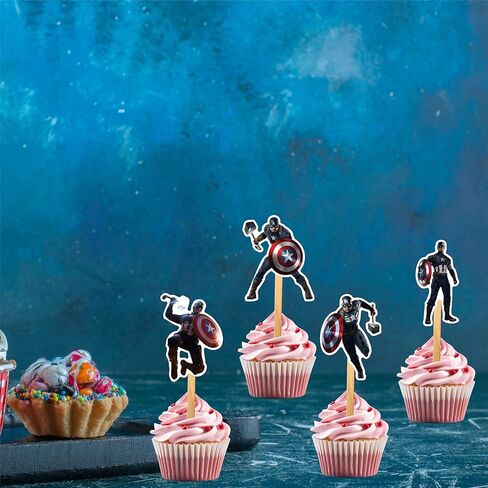 Captin Amrica Cupcake Topper Decoration (24 Pcs) – Superhero Theme Birthday Party Supplies – Perfect Cupcake Picks for Captin Amrica Theme Party, Celebration, Baby Shower, and Cake Decorations in Kuwait