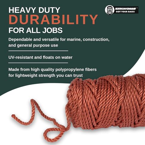 3/8 Rope 270ft Heavy Duty Polypropylene Outdoor Rope for Camping, Boating, and Utility Tasks - Strong and Durable for Various Applications - Weather Resistant, Reliable Heavy Duty 2660lb Strength in Saudi Arabia
