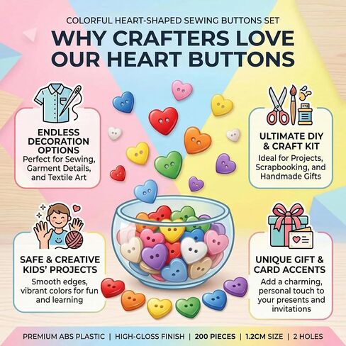 300Pcs 12.5mm Plastic Heart Shaped Buttons Colorful Assorted Bulk for Crafts Sewing Supplies, Decorative Cute Hearts for Clothes, DIY Art Crafting, Pin Maker, Hair Clips & Pins in Kuwait