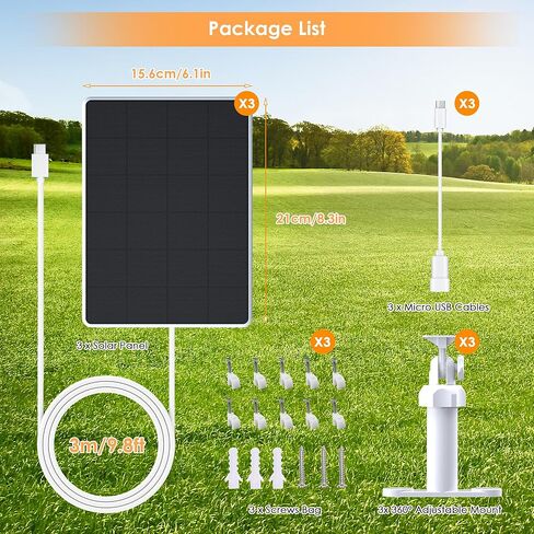 Solar Panel for Security Camera,6W Solar Panels with Micro USB&USB-C Port for DC 5V Outdoor Camera,Solar Charger for Rechargeable Battery Camera,IP65 Waterproof,360° Adjustable Mount,9.8ft Cable (3PC) in Saudi Arabia