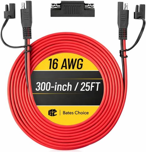 Bates- SAE to SAE Extension Cable, 25 FT, 16 AWG, SAE 2-Pin Quick Connect Disconnect with Polarity Reverse Adapter, Solar Panel Extension Cable for Battery Chargers, Maintainers & Motorcycles in Kuwait