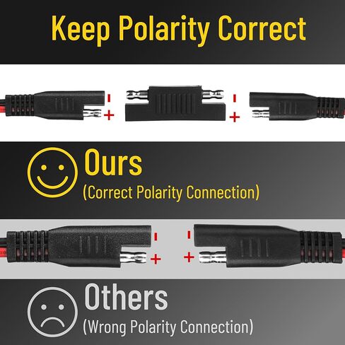 Bates- SAE to SAE Extension Cable, 25 FT, 16 AWG, SAE 2-Pin Quick Connect Disconnect with Polarity Reverse Adapter, Solar Panel Extension Cable for Battery Chargers, Maintainers & Motorcycles in Kuwait