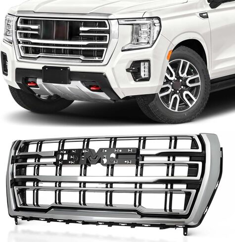 KARPAL Front Bumper Grill Grille Bright Chrome Compatible with 2021 2022 2023 GMC Yukon XL/Yukon SLT Replacement OEM 84835787 84785180 in Kuwait