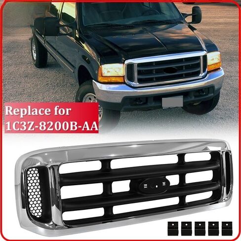 Suitable for Chrome Black Heavy-Duty ABS Main Upper Hood Grille Grill for 1999 2000 2001 2002 2003 2004 Ford F250 F350 F450 Super Duty – OEM Style Replacement in Kuwait