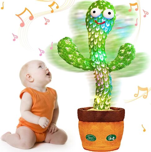 Talking Cactus Toy with LED 120 English Songs, Singing Cactus Dancing Musical Toy, Tummy Time Toys Baby Mimicking Repeats What You Say (Audio Recording & Retelling) Boys Girls Interactive Gift in Saudi Arabia