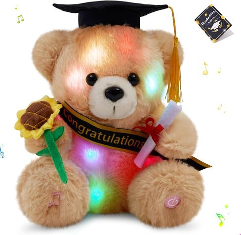Glow Guards Graduation Bear Class of 2026, Musical Light up Teddy Bear with Cap & Diploma,Singing Stuffed Animal Holding Sunflower, Grad Bear Gift for Kindergarten High School College, 8.5 Inch in Kuwait