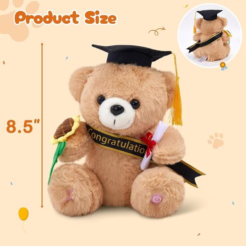 Glow Guards Graduation Bear Class of 2026, Musical Light up Teddy Bear with Cap & Diploma,Singing Stuffed Animal Holding Sunflower, Grad Bear Gift for Kindergarten High School College, 8.5 Inch in Kuwait