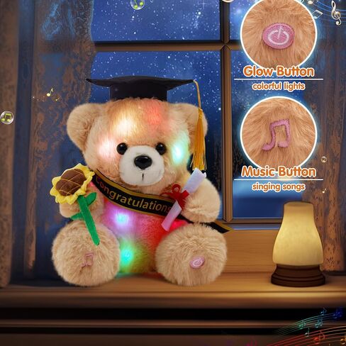 Glow Guards Graduation Bear Class of 2026, Musical Light up Teddy Bear with Cap & Diploma,Singing Stuffed Animal Holding Sunflower, Grad Bear Gift for Kindergarten High School College, 8.5 Inch in Kuwait