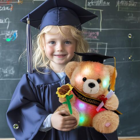 Glow Guards Graduation Bear Class of 2026, Musical Light up Teddy Bear with Cap & Diploma,Singing Stuffed Animal Holding Sunflower, Grad Bear Gift for Kindergarten High School College, 8.5 Inch in Kuwait