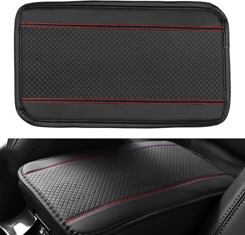 Car Armrest Storage Box Mat, Fiber Leather Embossing Center Console Cover Pad, Waterproof Auto Armrest Seat Box Cover, Accessories Interior Protection for Most Cars, SUVs, Trucks (Black/Blue) in Saudi Arabia