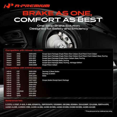 A-Premium Front & Rear Drilled and Slotted Disc Brake Rotors + Ceramic Pads Kit Compatible with Select Nissan and Infiniti Models - 370Z, 350Z, G37, G35, EX35, EX37, G25, M35, M45, Q40, 12-PC Set in Kuwait