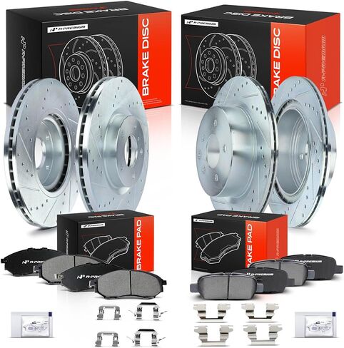 A-Premium Front & Rear Drilled and Slotted Disc Brake Rotors + Ceramic Pads Kit Compatible with Select Nissan and Infiniti Models - 370Z, 350Z, G37, G35, EX35, EX37, G25, M35, M45, Q40, 12-PC Set in Kuwait