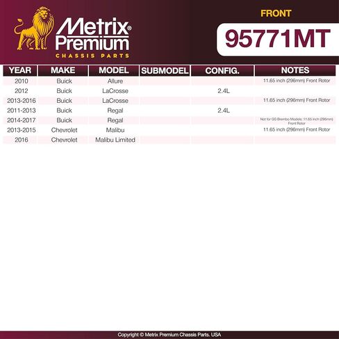 Metrix Premium Chassis Parts - Front Vented Brake Rotor 11.65 inch (296 mm) & D1421 Ceramic Disc Brake Pad Set Kit Fits 10 Buick Allure, 12-16 LaCrosse, 11-17 Regal, 13-15 Chevrolet Malibu in Kuwait