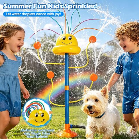 Water Sprinkler Outdoor Yard Toy for Kids, Summer Smile Face Rainbow Kids Sprinkler with 8 Wiggle Tubes 4 Nozzle, Water Sprinkler Outdoor Yard Lawn Toy for Kids for 3 4 5 6 7 8 Year Boy Girl in Saudi Arabia