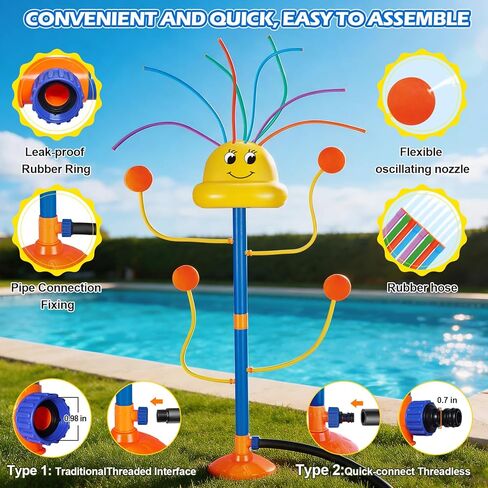 Water Sprinkler Outdoor Yard Toy for Kids, Summer Smile Face Rainbow Kids Sprinkler with 8 Wiggle Tubes 4 Nozzle, Water Sprinkler Outdoor Yard Lawn Toy for Kids for 3 4 5 6 7 8 Year Boy Girl in Saudi Arabia