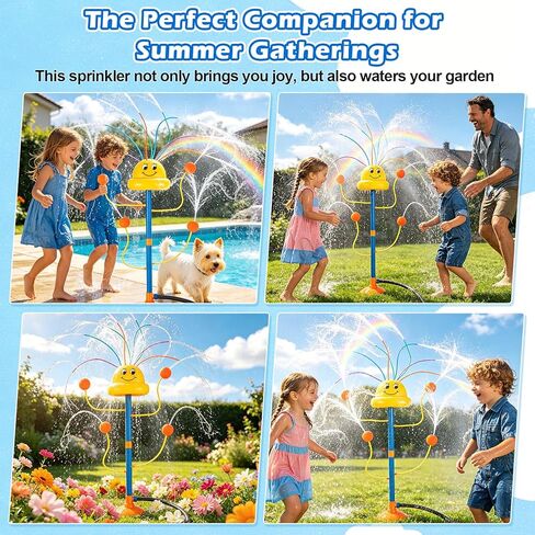 Water Sprinkler Outdoor Yard Toy for Kids, Summer Smile Face Rainbow Kids Sprinkler with 8 Wiggle Tubes 4 Nozzle, Water Sprinkler Outdoor Yard Lawn Toy for Kids for 3 4 5 6 7 8 Year Boy Girl in Saudi Arabia