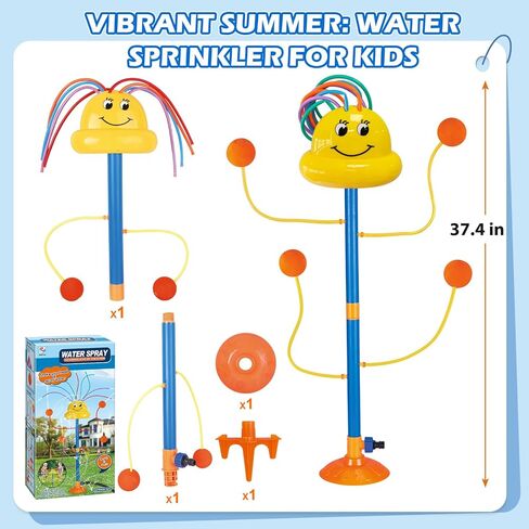 Water Sprinkler Outdoor Yard Toy for Kids, Summer Smile Face Rainbow Kids Sprinkler with 8 Wiggle Tubes 4 Nozzle, Water Sprinkler Outdoor Yard Lawn Toy for Kids for 3 4 5 6 7 8 Year Boy Girl in Saudi Arabia