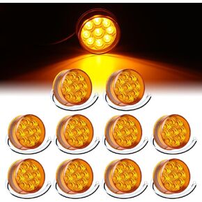 TMH Pack of 8 Mini Round 2" Side Marker 4 Amber + 4 Red Lights with Reflectors 9LED Clearance Lights, Wire Pigtail Sealed Waterproof for Trailer Truck Van Boat Pick-up, 12V DC in Saudi Arabia