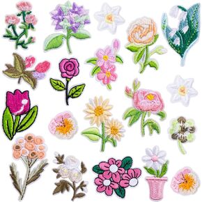20pcs Iron on Flower Patches, Colorful Mini Embroidered Floral Appliques, 17 Styles Sew on Bouquet Repair Decoration Patches for Crafts, Backpacks, Jackets in Kuwait