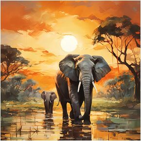 AMORARS Elephant Diamond Art Kits for Adults - 5D Diamond Painting Kit for Beginners, Round Diamond Dot Gem Art Home Decoration Crafts Gifts, 12X12Inch in Saudi Arabia