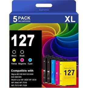 127 Ink Cartridge Remanufactured Replacement for Epson 127 Ink Cartridges T127 for Workforce 545 845 645 WF-3540 WF-3520 WF-7010 WF-7510 WF-7520 NX530 NX625 Printer (2 Black, Cyan, Magenta, Yellow) in Saudi Arabia