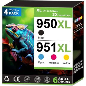 950XL 951XL Ink Cartridges Replacement for HP 950 951 Ink Cartridges Combo Pack Compatible with HP OfficeJet Pro 8100 8600 8610 8615 8620 Printer (4 Pack), 950 Black 951 Color, Updated With V17.2.1 in Saudi Arabia