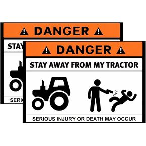 قطعتان من ملصق الفينيل Danger Stay Away from My Tractor - ملصق تحذيري مقاوم للماء للأشعة فوق البنفسجية للسيارات والشاحنات وملصقات ممتص الصدمات للأسطح الملساء - رسم فكاهي للمزرعة شديد التحمل in Kuwait