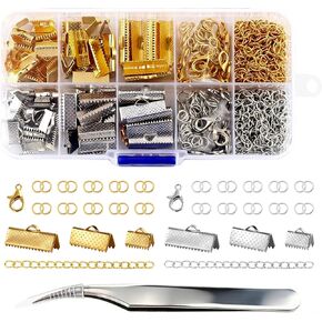 391 Pcs Ribbon Bracelet Kit for Jewelry Making Bookmark Pinch Crimp Ends Jewelry Findings Supplies Repair Kit,Ribbon Ends Crimp Lobster Clasps,Jump Rings Chain Extenders for Bracelet Choker Necklace in Kuwait