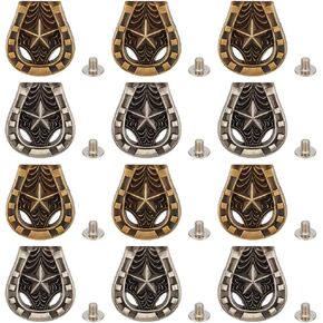 12PCS Horseshoe Metal Screw Back Buttons 2 Colors Western Star Cowboy Buffalo Engraved Decorative Leather Buckles Conchos Vintage Castings Rivets Studs for DIY Craft(Bronze;Silver) in Saudi Arabia