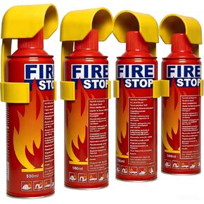 Fire Stop Spray 500ml 4-Pack - Multi-Purpose Aerosol Fire Extinguisher for Home, Kitchen & Car | Class A/B/C/K Portable Fire Suppression with Mounting Bracket, Non-Toxic & Mess-Free in Kuwait